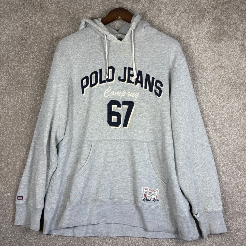Ralph Lauren Polo Jeans Co 67 Hoodie Heather Gray Distressed Mens Large